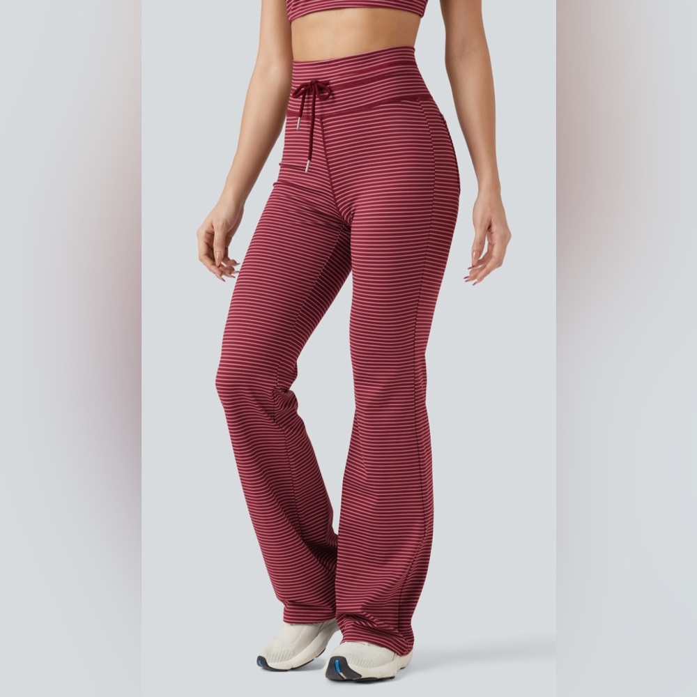 HALARA High Waisted Drawstring Stripe Flare Yoga Pants with Pockets